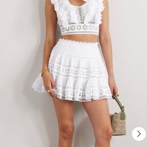 NWT Charo Ruiz Lea guipure lace-trimmed cotton-blend voile mini skirt size Large